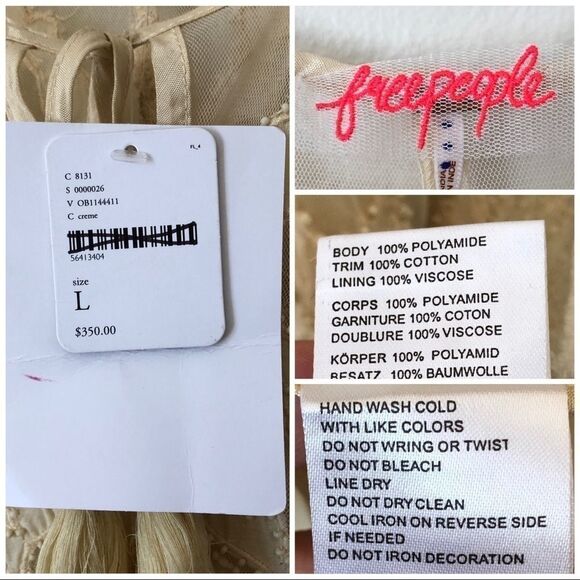 Free People La Palma Trapeze Mini Semi Sheer Dress NWT Large boho RARE - Picture 9 of 10